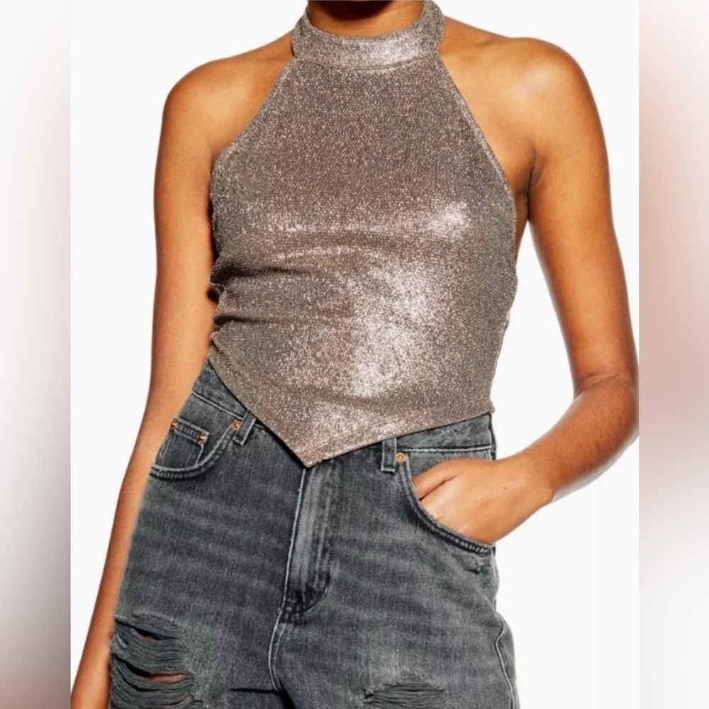TopShop Sparkly Hanky Halter Neck Top
